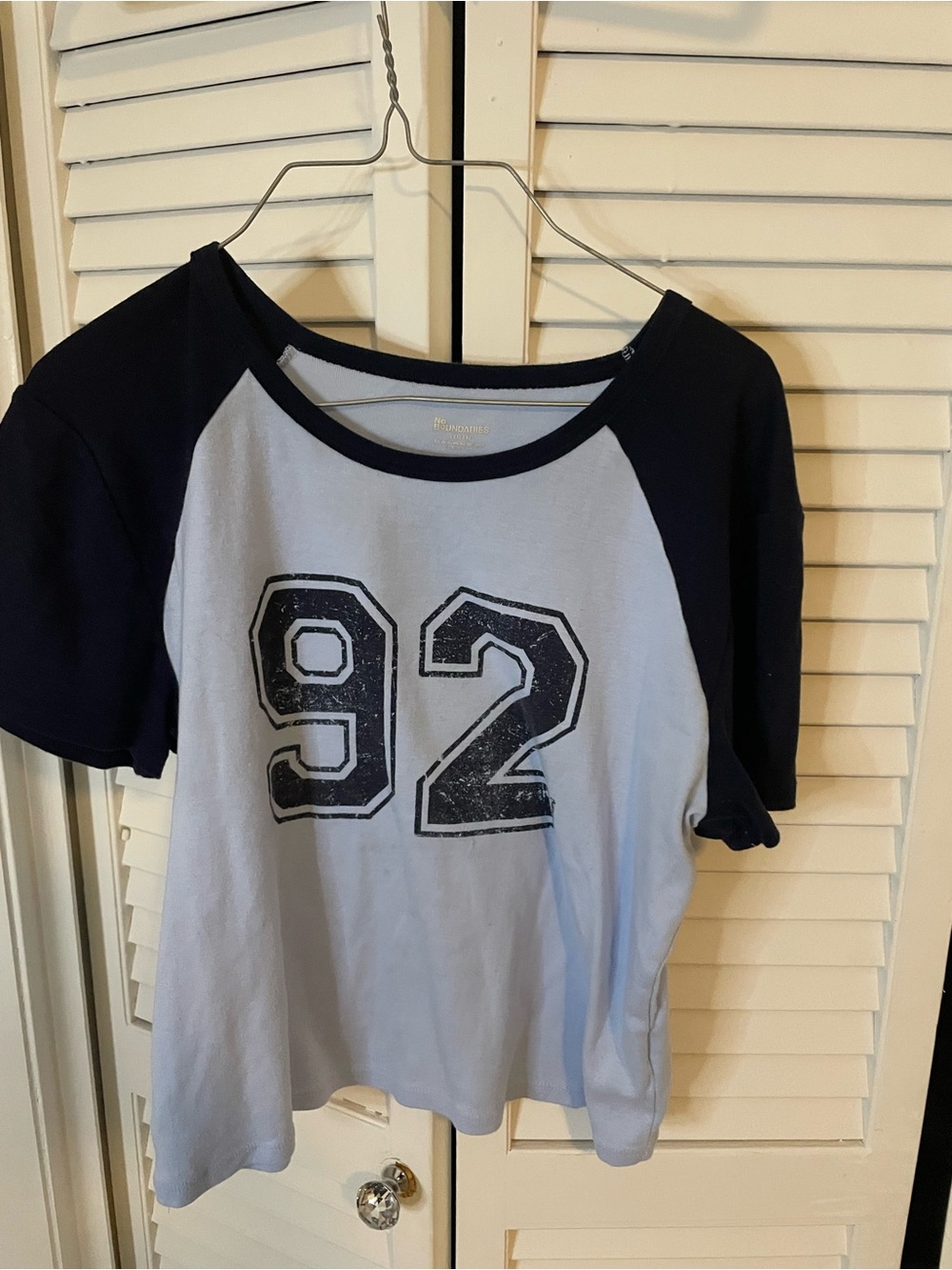 Kids Short-Sleeve Raglan Tee with '92' Graphic - Light Blue & Navy